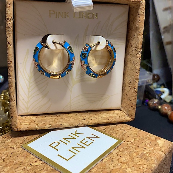 Blue/gold hoops flowers tropical 🌺🌴 - Picture 2 of 4